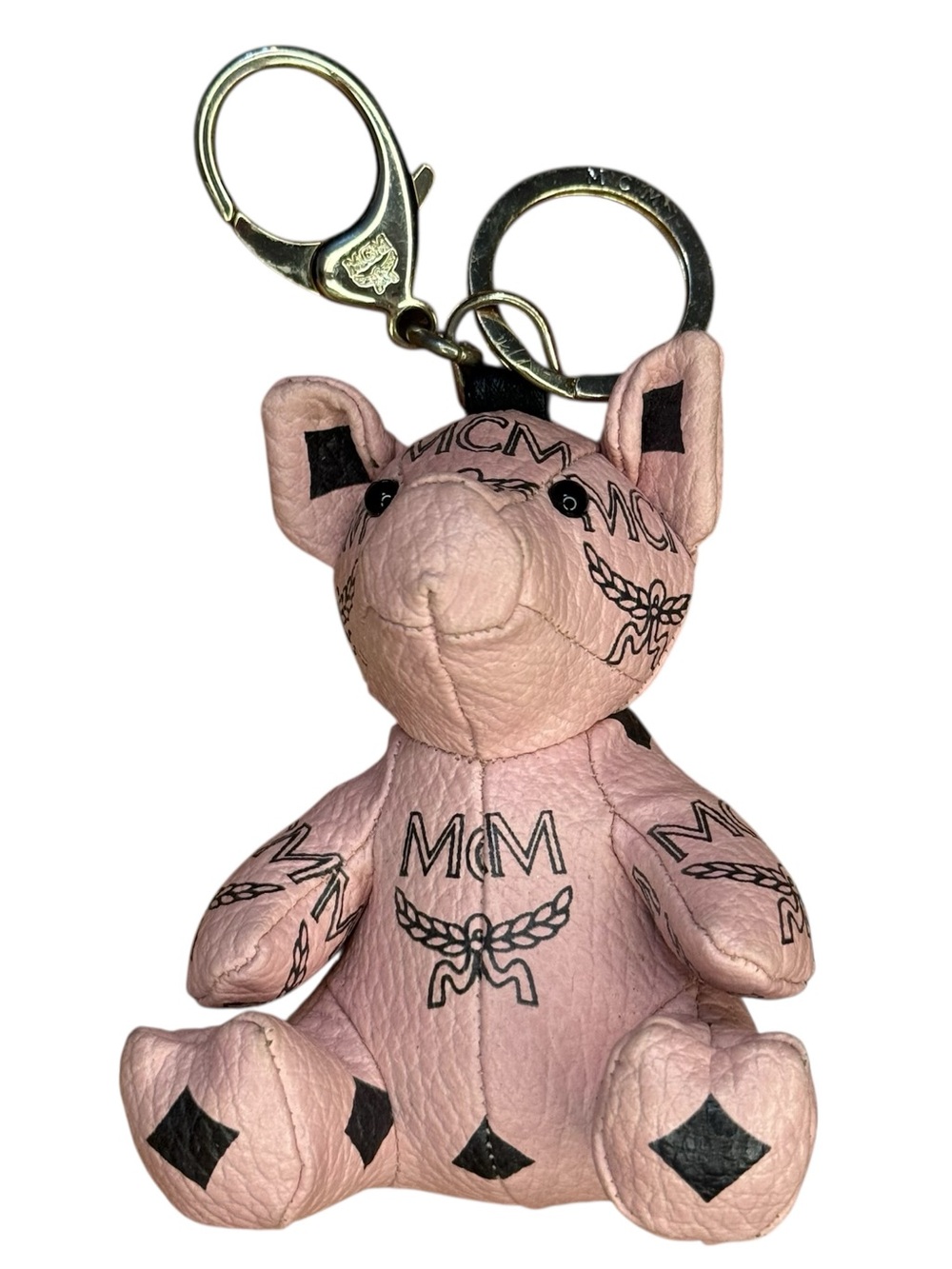 MCM Pink Logo Pig Leather Keychain